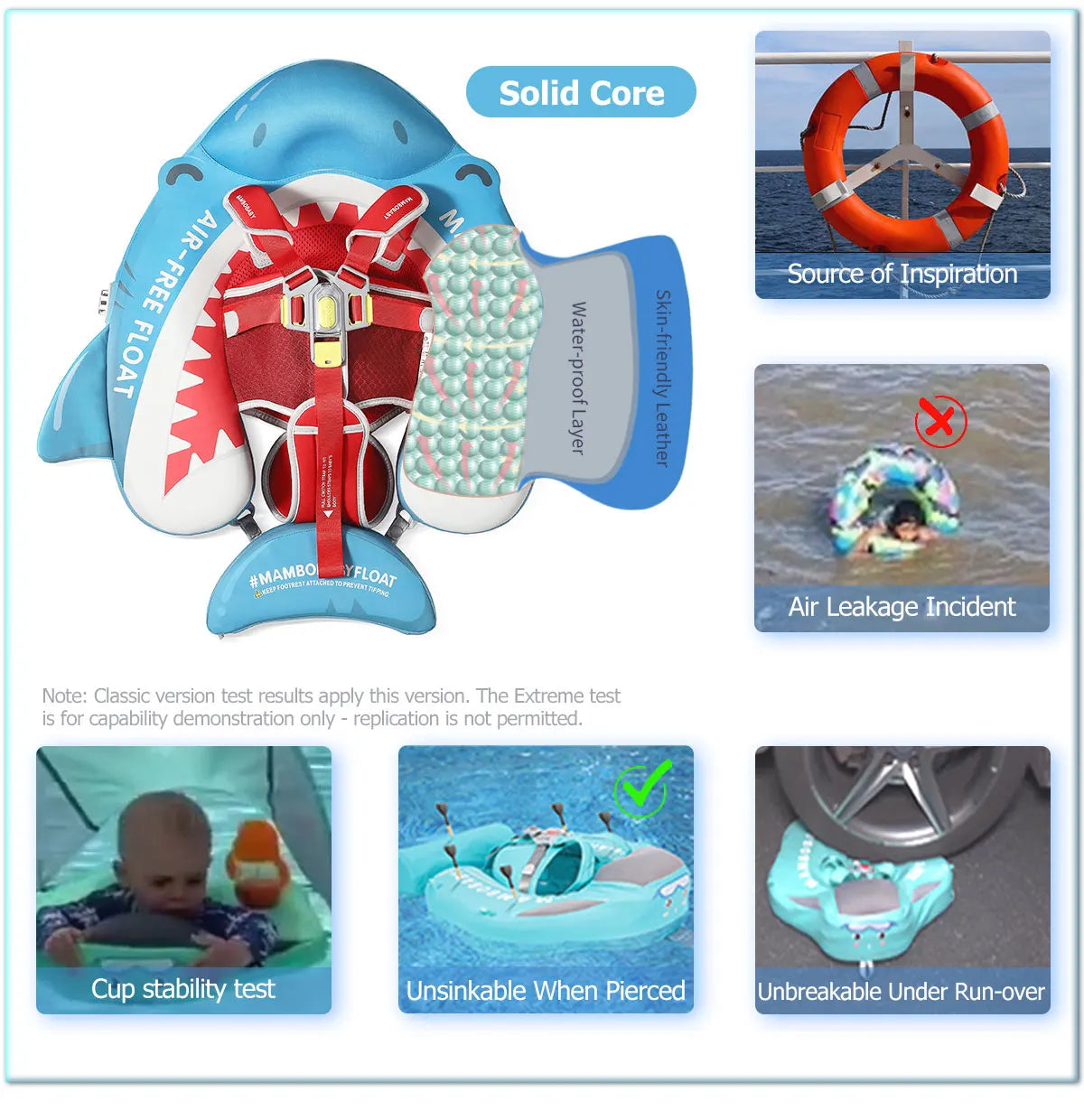 Mambobaby Float Safe Solid Core Comfort Skin-friendly Design with Canopy Baby Swimming Ring Toddler Pool Float Infant Water Ring