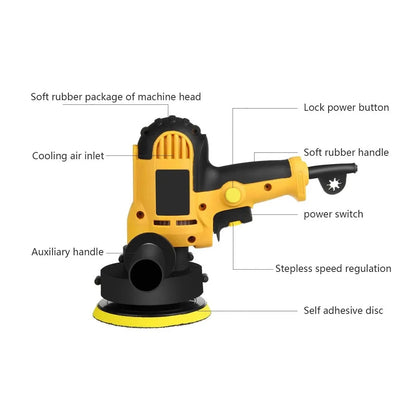 Concentric electric polishing machine in a 31-piece kit with grinding accessories and polishing pads for vehicle refurbishment