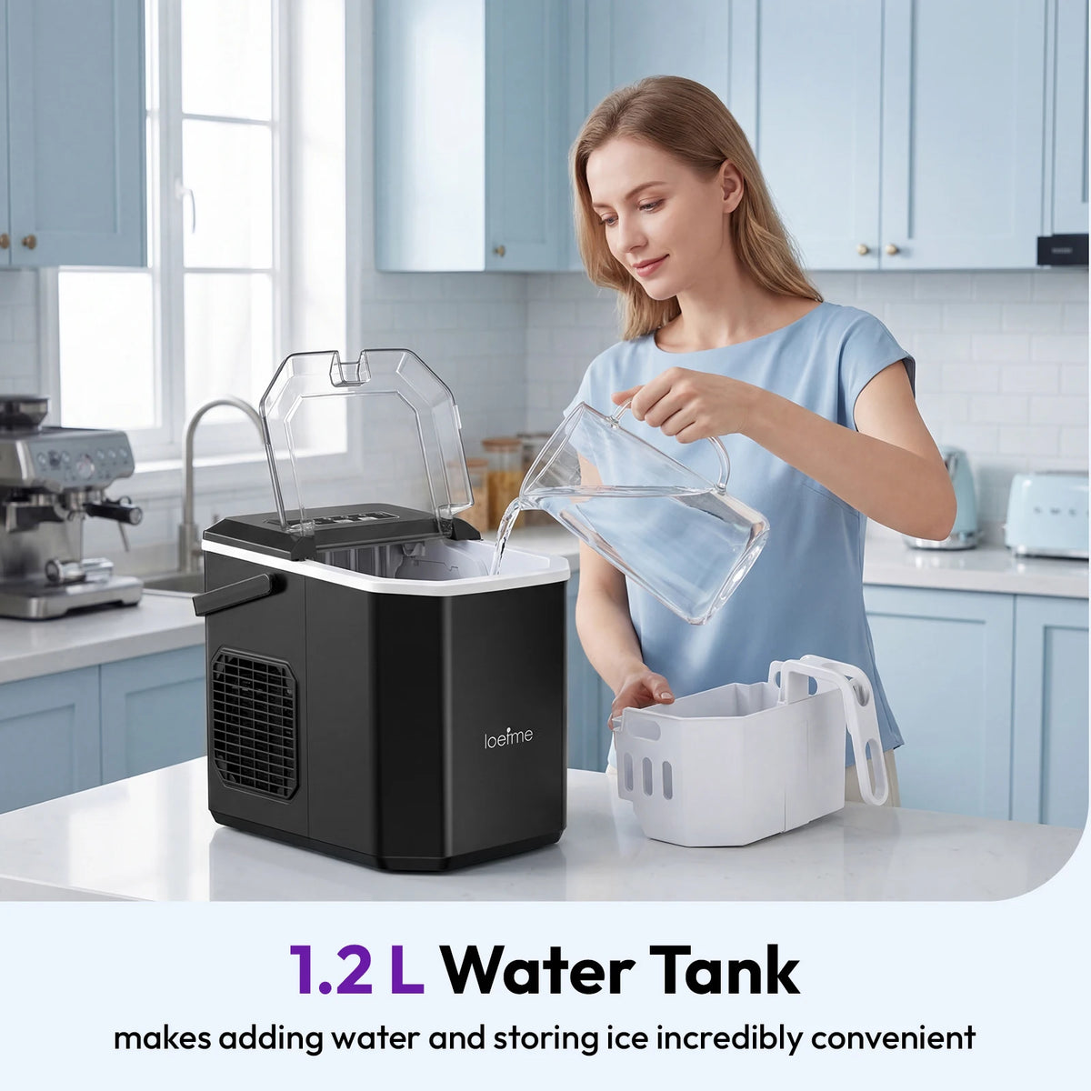 LOEFME 1.2L Ice Cube Machine 12kg/24h Ice Cube Ice Machine For Home 9pcs In 6 Min Professional Ice Machine Scoop