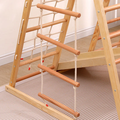 7 multifunctional 1 climbing Structure, made of solid drink, plywood and beech. Includes a swing, ladder, slide, climbing net, sockets and rings. Can also serve as shelter under tent.
