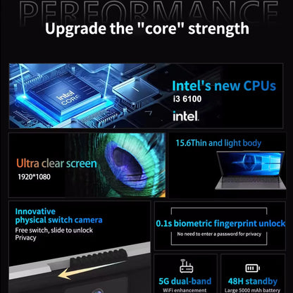 FUCHU 2026 Portable 15.6 Inch Fingerprint Unlock Backlit Keyboard Laptop Computers 16GB DDR3 RAM 512GB 1TB 2TB SSD Intel i3-6006U Notebook Windows 11 Pro Office Study Game PC Laptop