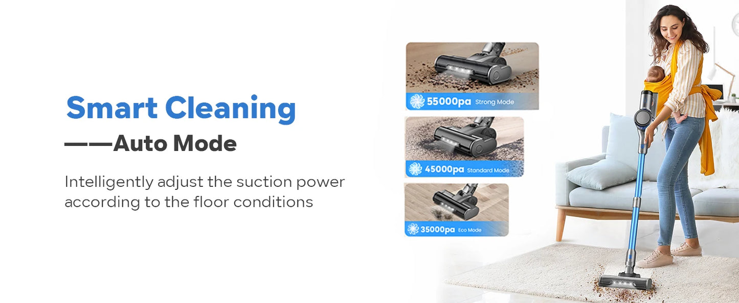 Inse S9X cordless vacuum cleaner, 55KPa, 1 L dust cup, light display battery, for animal hair, Carpet