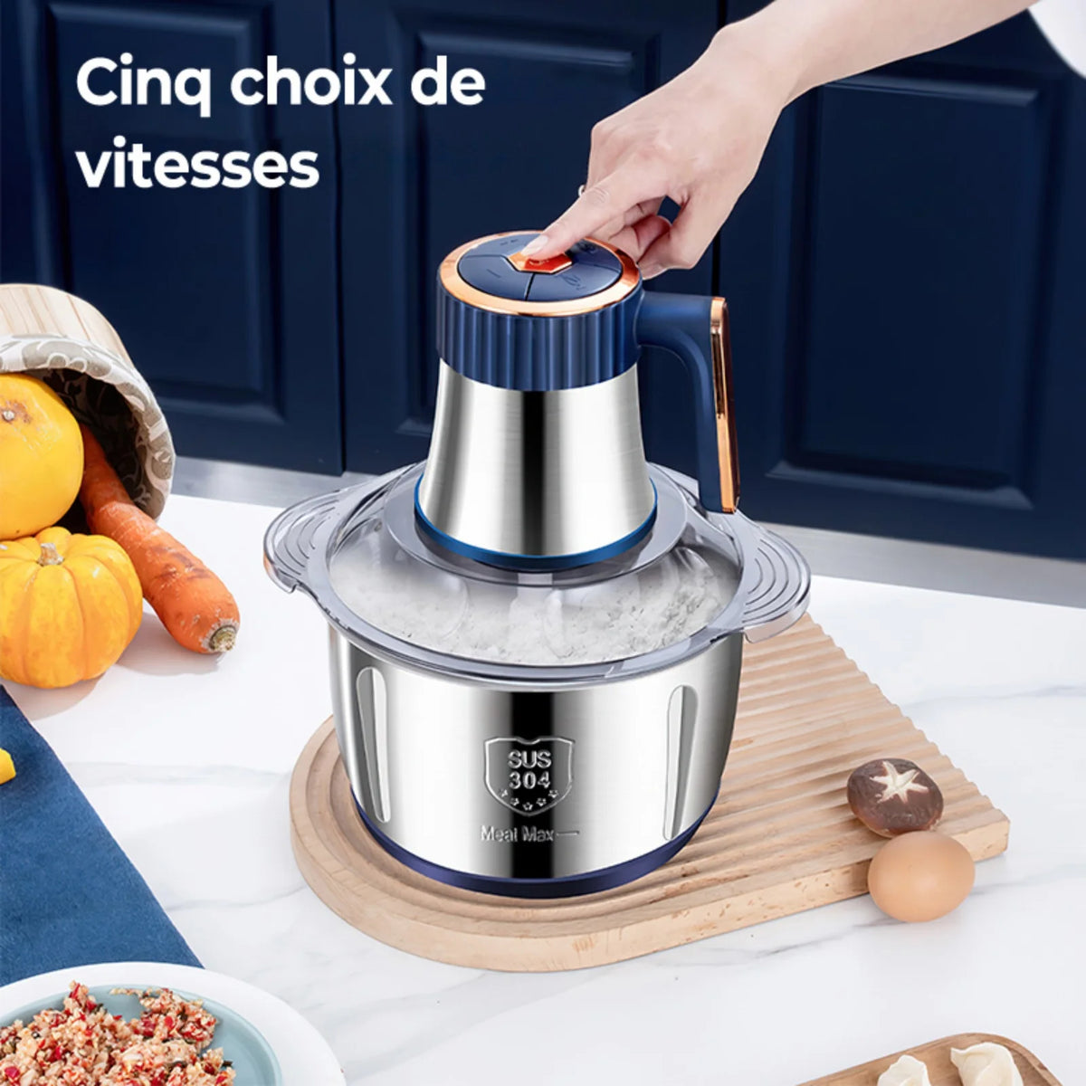 5L Electric Food Processor Meat Grinder with 6 Stainless Steel Blades Multifunction Meat Chopper Vegetable Cutter Food Mincer Large Capacity Kitchen Chopper for Meat Vegetables Fruits Garlic Onion Nuts Baby Food
