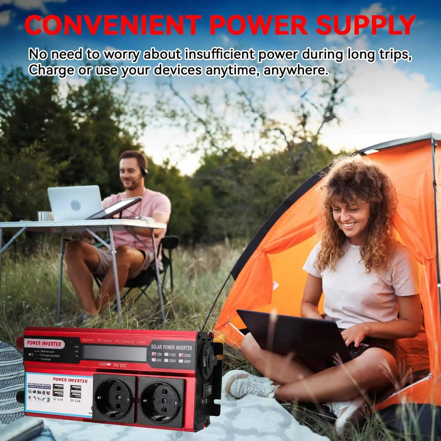 4000W 3000W Power Inverter DC 12V to AC 220V 230V Transformer with 4 USB EU Sockets Charging with LED Display
