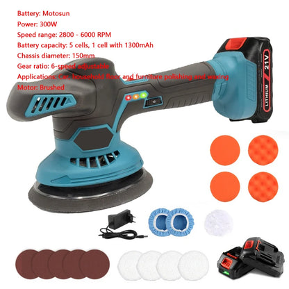 Cordless Buffer Polisher, 6 Variable Speeds, 2800-6000 RPM Car Buffer Polisher Kit With 2pcs 3.0Ah Battery For Car Polishing
