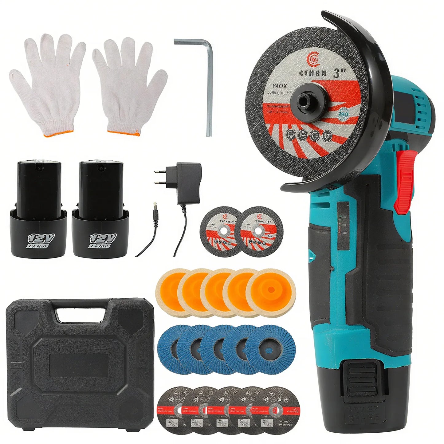 12V Cordless Angle Grinder Kit Lithium Battery Rechargeable 19500RPM Mini Polishing Cutting Machine Tools for DIY Home Projects