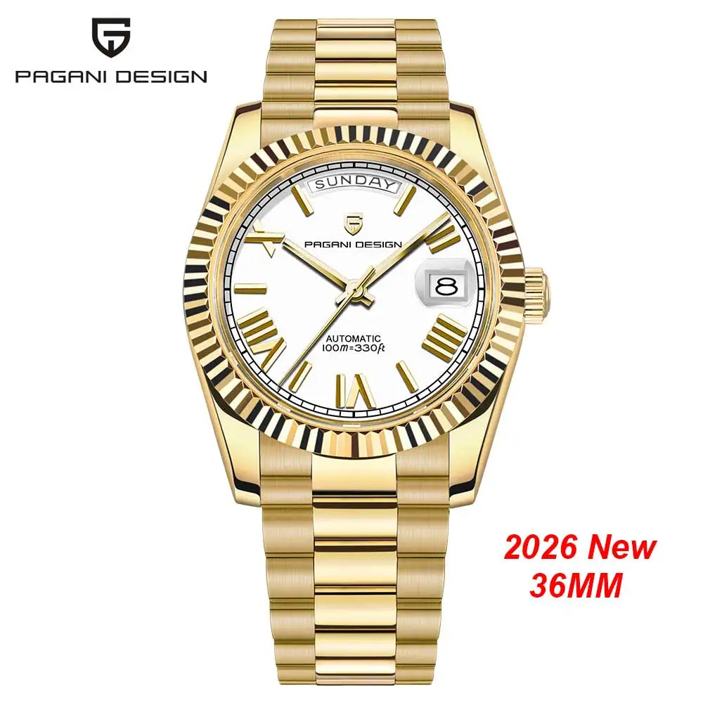 New PAGANI DESIGN 2026 watch, moon phase, luxury, gold, quartz, sport man, VK63, waterproof, sapphire glasses, anti-reflective, wristwatch, luminous ceramic glasses, stainless steel