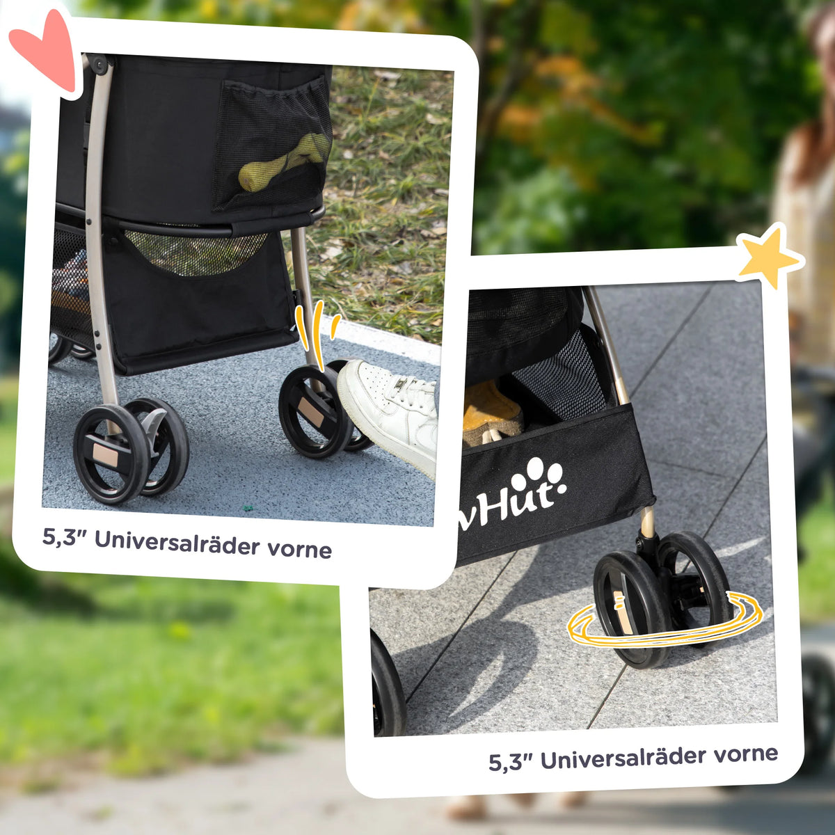 2 in 1 Pet Stroller Detachable Dog Carrier Cart Dog Buggy Small Pet Pushchair, 2-in-1 Hundewagen und Transportkorb klappbar mit abnehmbarem Haustiertasche, Detachable Travel Carrier Bag Full Breathable Mesh Windows Large Bott
