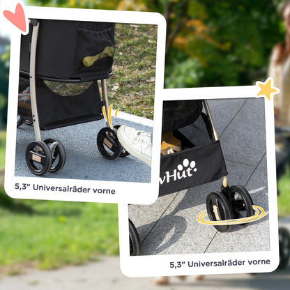 2 in 1 Pet Stroller Detachable Dog Carrier Cart Dog Buggy Small Pet Pushchair, 2-in-1 Hundewagen und Transportkorb klappbar mit abnehmbarem Haustiertasche, Detachable Travel Carrier Bag Full Breathable Mesh Windows Large Bott
