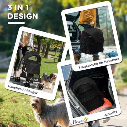 2 in 1 Pet Stroller Detachable Dog Carrier Cart Dog Buggy Small Pet Pushchair, 2-in-1 Hundewagen und Transportkorb klappbar mit abnehmbarem Haustiertasche, Detachable Travel Carrier Bag Full Breathable Mesh Windows Large Bott
