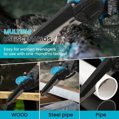 21V 6Inch Cordless Electric Chainsaw Powerful Electric Small Portable Chainsaw with Automatic Oiler Pruning Saw Woodworking Tool