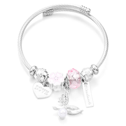 New Trendy Rhinestones Dragonfly Crystal Beaded Pendant Bracelet Stainless Steel 4 Colors Closure Bangles Women Bracelet Jewelry
