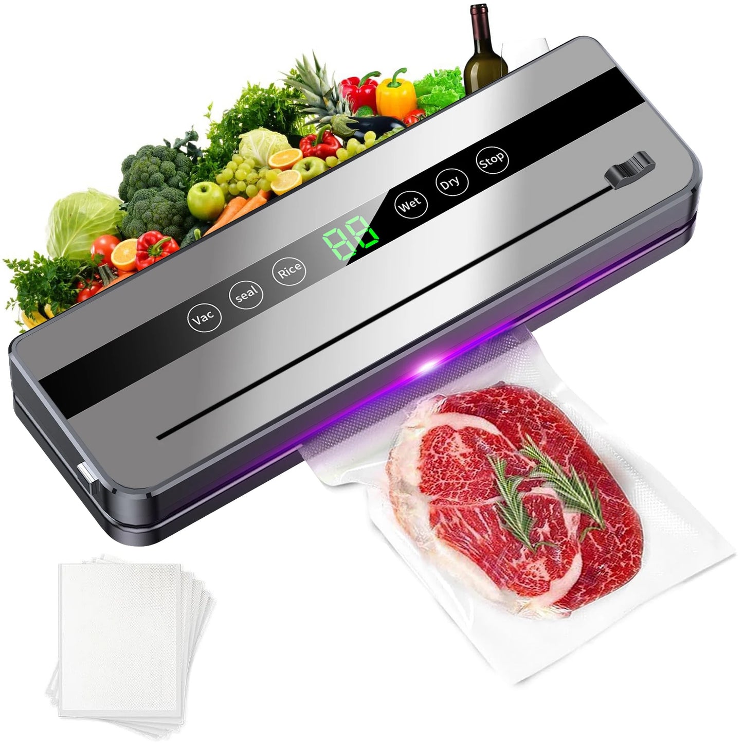 220V Food Vacuum Sealer Machine 5 Modes Dry and Wet Automatic Vacuum Sealer With 10Pcs Bags Home Kitchen Food Preservation