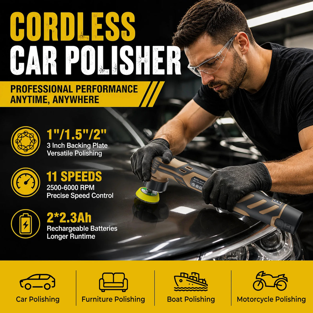 Cordless 12V Mini Car Polisher Detailing Wireless Car Polishing Machine 1/1.5/3 Inch Pads Kit For Auto Waxing