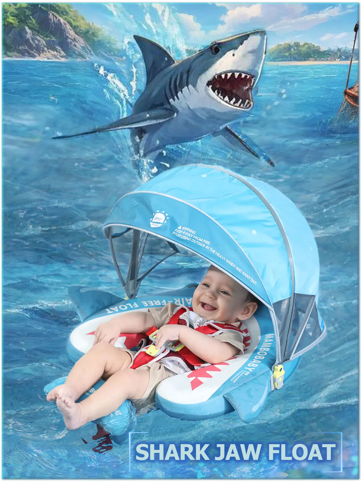 Mambobaby Float Safe Solid Core Comfort Skin-friendly Design with Canopy Baby Swimming Ring Toddler Pool Float Infant Water Ring