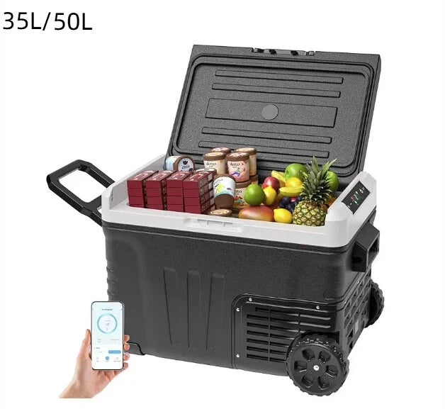 Car cooling box with compressor, 18/20/30.6/35/45/49.4L, with app, portable refrigerator 12V 24V 230V, camping refrigerator down to -20°C for cars and trucks