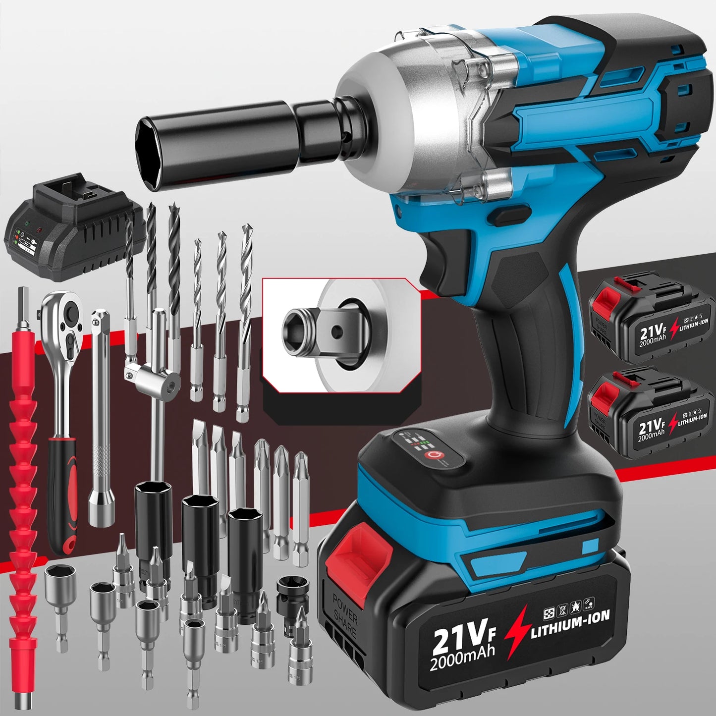 21V Cordless Brushless Impact French 380Nm - 1/2 Inch Electric Impact Gun for Car fire/Truck/Bolt cover Cordless Impact Gun