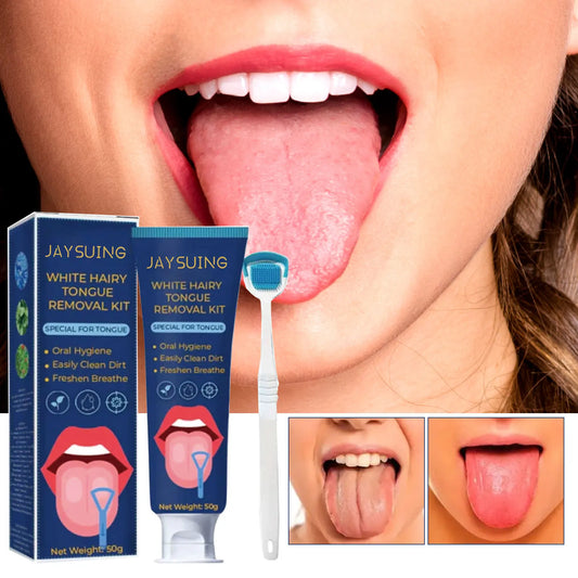 Tongue Clean Paste Set Scraping Artifact Fresh Breath Remove Oral Odor Mouth Cleaner Tongue Coating Removal Gel With Brush 50g
