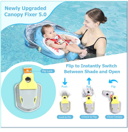Mambobaby Float Safe Solid Core Comfort Skin-friendly Design with Canopy Baby Swimming Ring Toddler Pool Float Infant Water Ring