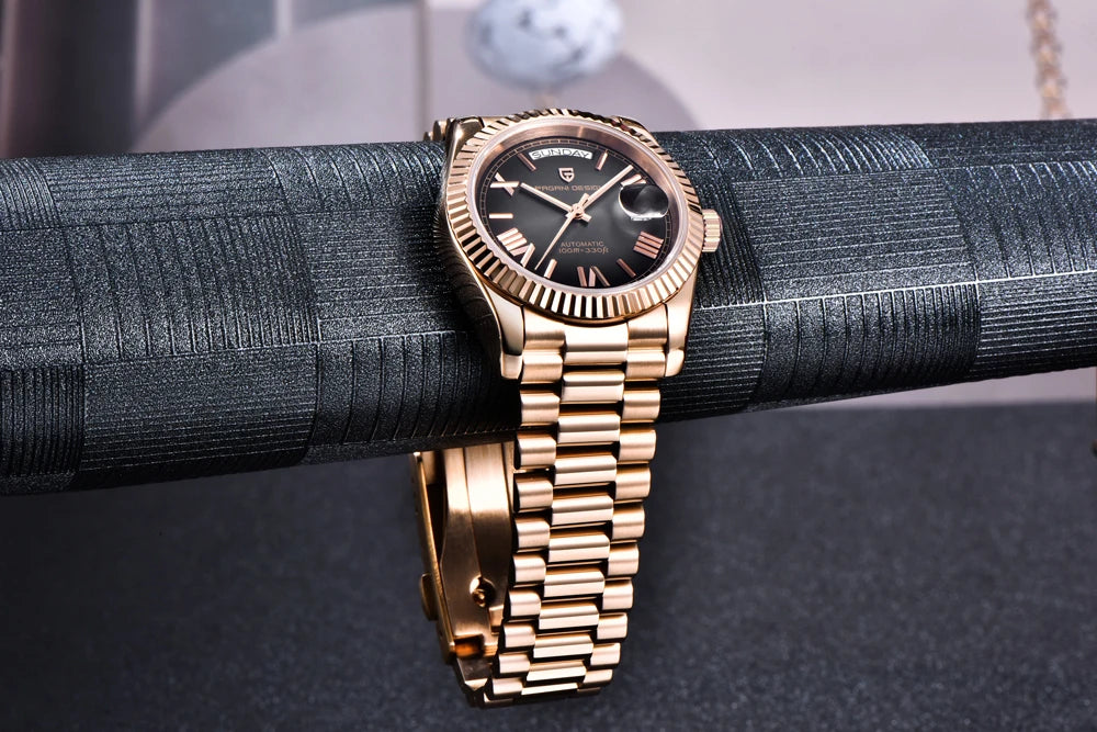 New PAGANI DESIGN 2026 watch, moon phase, luxury, gold, quartz, sport man, VK63, waterproof, sapphire glasses, anti-reflective, wristwatch, luminous ceramic glasses, stainless steel
