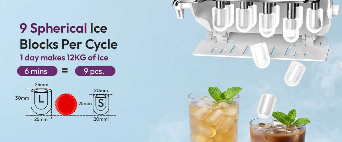 LOEFME 1.2L Ice Cube Machine 12kg/24h Ice Cube Ice Machine For Home 9pcs In 6 Min Professional Ice Machine Scoop