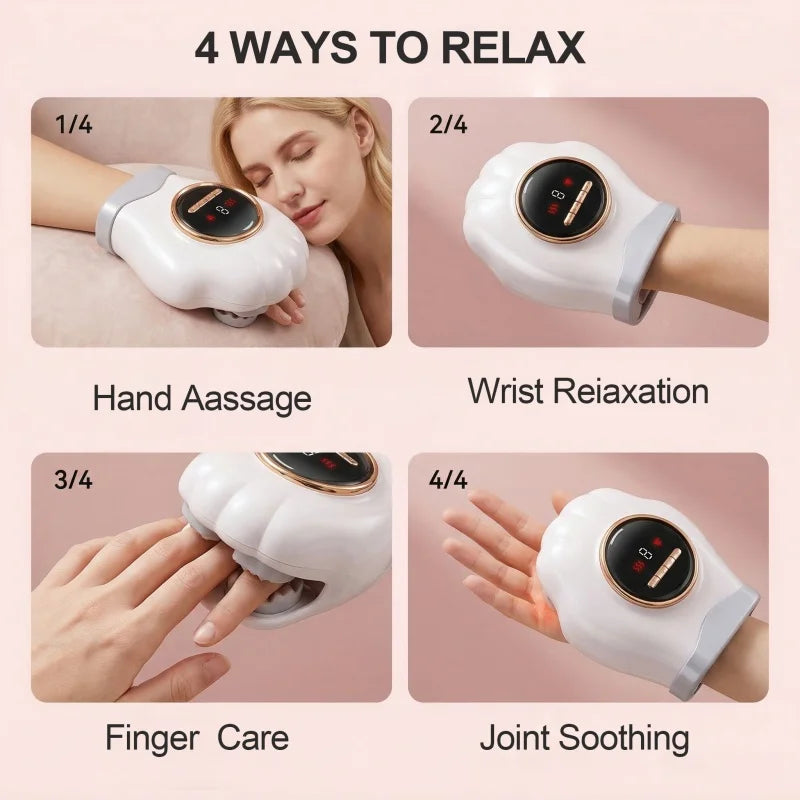 Electric Hand Massager with Heat Air Compression Finger Palm Wrist Therapy Massager Rechargeable Hand Care Device for Pain Relief Relaxation Home Office
