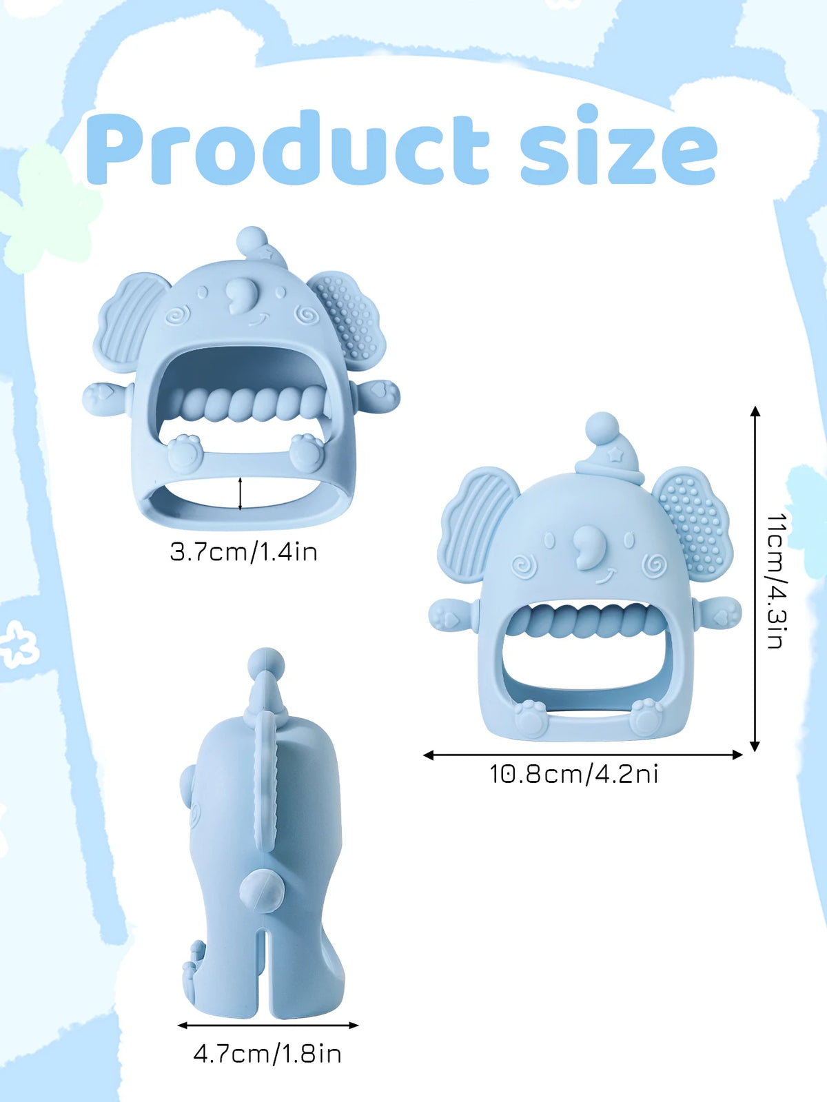 1pc Infant Silicone Teething Toy & Anti-drop Glove Set Elephant Shaped Soft Safe Nesting Toy For Early Educational