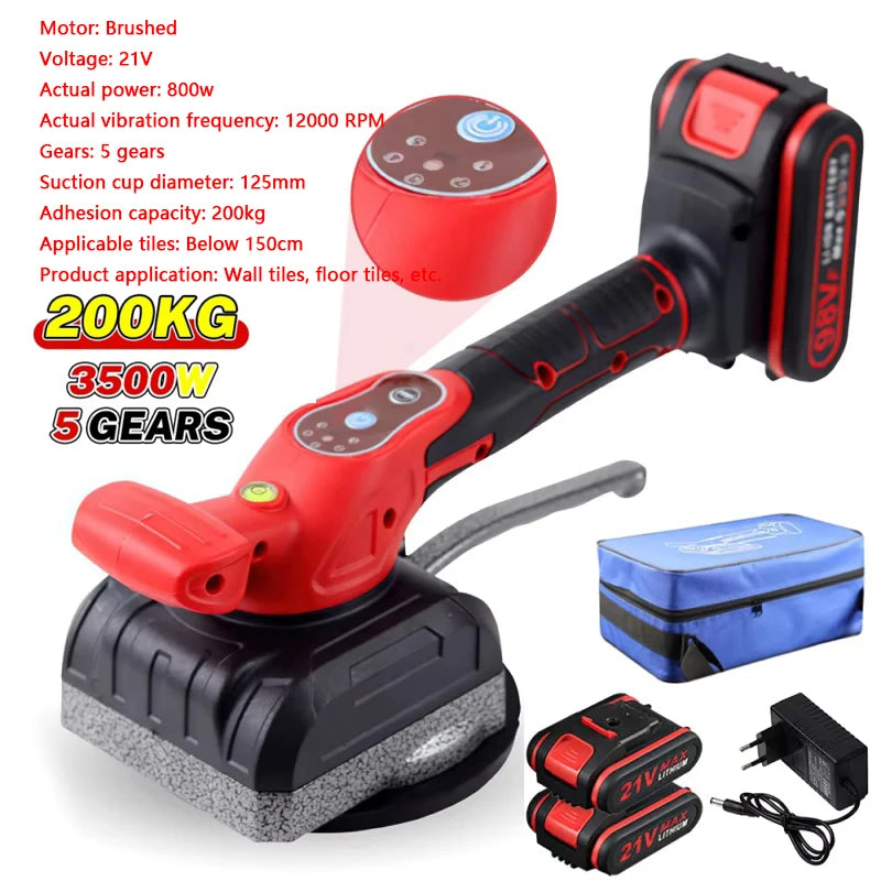 DWiusty 200KG Cordless Tile Tiling Machine Enlarged Suction Cup Tile Paving Tiles Vibrator 5 Gear Floor Vibrator Leveling Power Tools