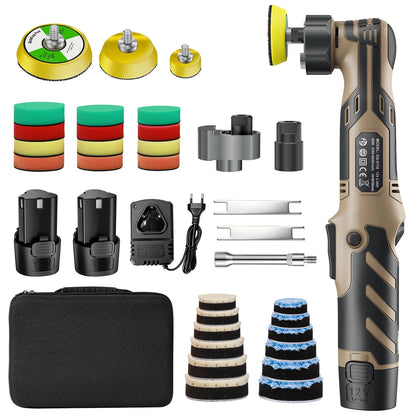 Cordless Mini Car Polisher 12V Detailing Wireless Car Polishing Machine 1/1.5/2 Inch Pades Kit For Auto waxis, Adjustable Speed With 11 Speed Settings and a range of 2500 - 6000 RPM for car and furniture polishing and scratch