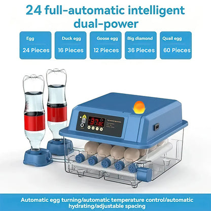220V Mini Digital Egg Incubator with Auto Egg Turning, Low Noise Fan & Heat Insulation Cover for Chicken Duck Quail Pigeon Bird Eggs, Farm & Educational Hatching Machine