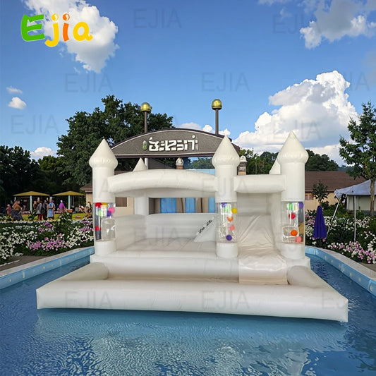 Newly 15ft  Inflatable Bounce House With Balloon Durable PVC White Jumping Castle with Slide, Ball Pit Bounce House For Party