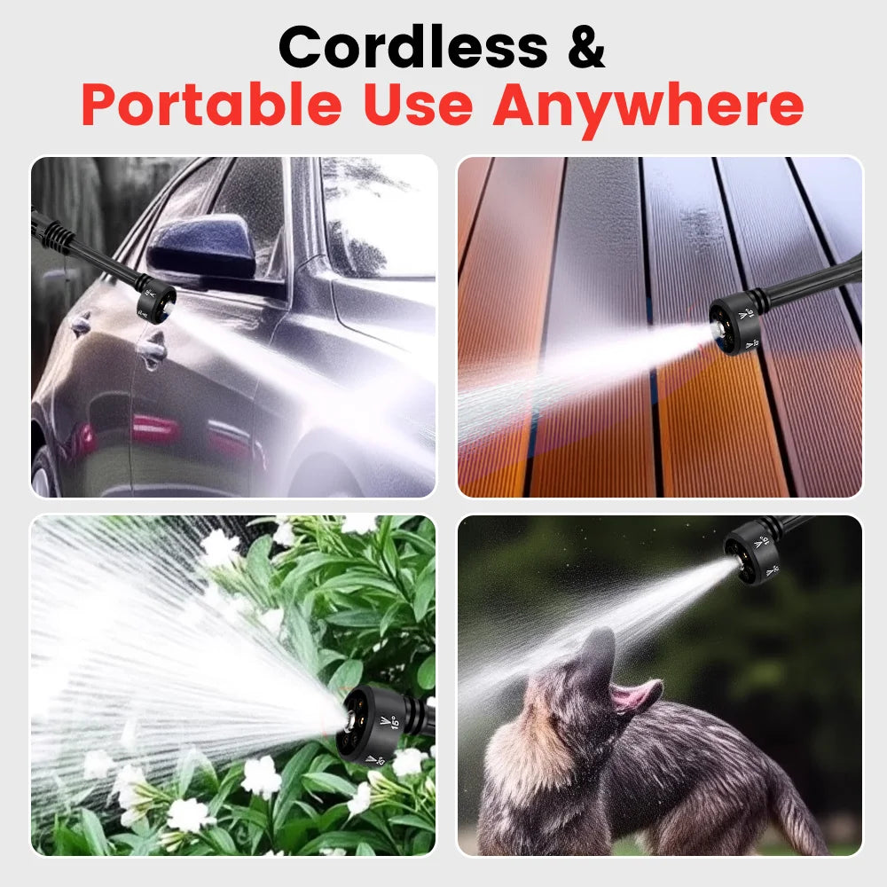 MUDIRO 4.0Ah 200Bar 3500W High Pressure Cordless Car Washer 6-in-1 Multi-Function Nozzle Car Cleaning Water Gun