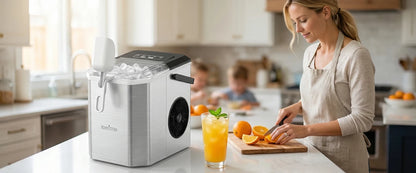 LOEFME 12kg/24h Electric Ice Maker Desktop Fully Automatic Bullet Ice Fast Ice Maker Machine Self-Cleaning Home Cafes Camping