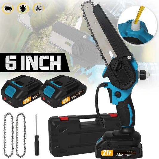 21V 6Inch Cordless Electric Chainsaw Powerful Electric Small Portable Chainsaw with Automatic Oiler Pruning Saw Woodworking Tool