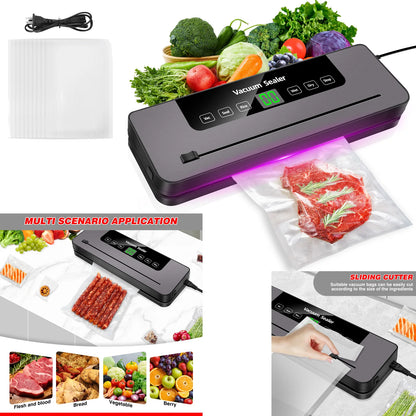 6 in 1 Vacuum Sealer Machine, 6 Modes Multi-Functional Food Vacuum Sealer with 10PCs Vacuum Bags, 30cm Longer Seal Food Sealer Built-In Cutter, Keep Meat Vegetables Snacks Fruits Grains Fresh