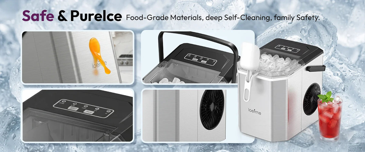 LOEFME 1.2L Ice Cube Machine 12kg/24h Ice Cube Ice Machine For Home 9pcs In 6 Min Professional Ice Machine Scoop