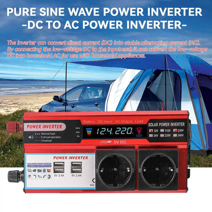 4000W 3000W Power Inverter DC 12V to AC 220V 230V Transformer with 4 USB EU Sockets Charging with LED Display