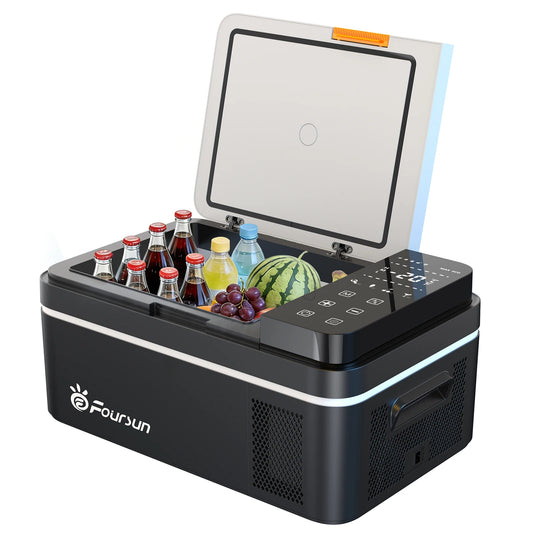 Foursun 21L/25L/35L/45L/55L Portable Compressor Car Fridge Freezer with Bluetooth App Control, for Camping, Travel, Home, DC 12V/24V & AC 100-240V