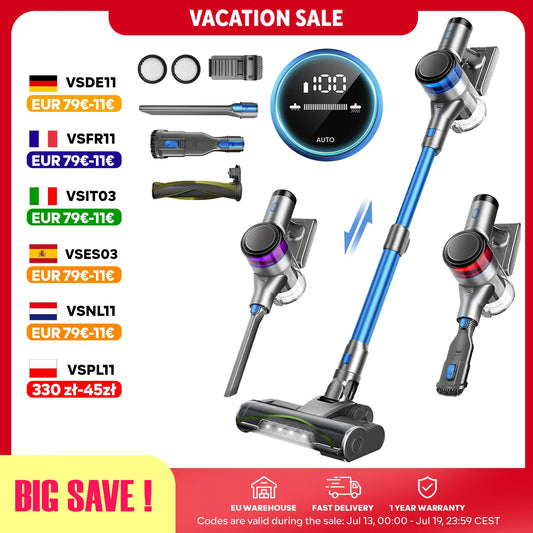 Inse S9X cordless vacuum cleaner, 55KPa, 1 L dust cup, light display battery, for animal hair, Carpet