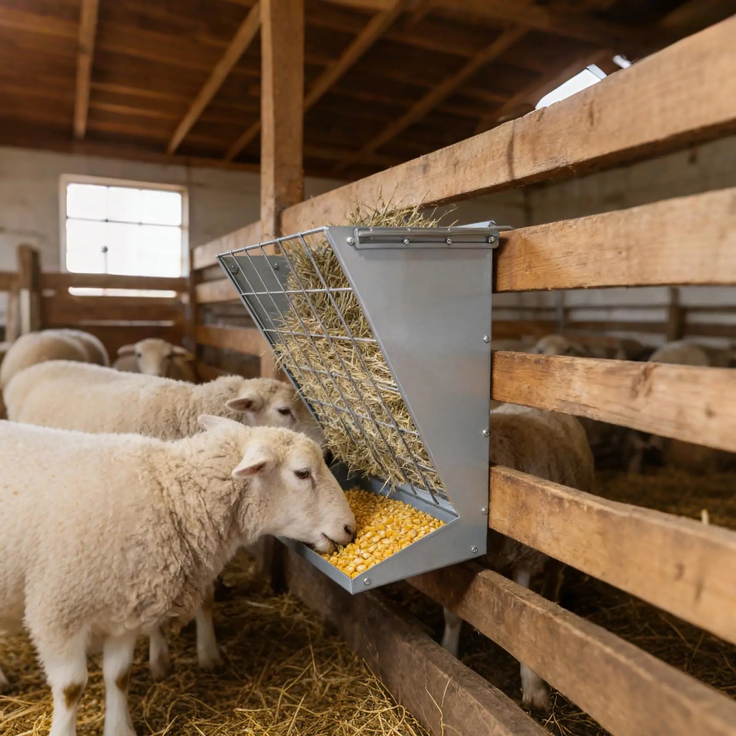 Large Hay Rack, 2 in 1 Large Hay Feeder with Hay and Grain/ Salt Feeder, 60cm Hanging Steel Feeder for Sheep, Goats & Horses Indoor & Outdoor Use