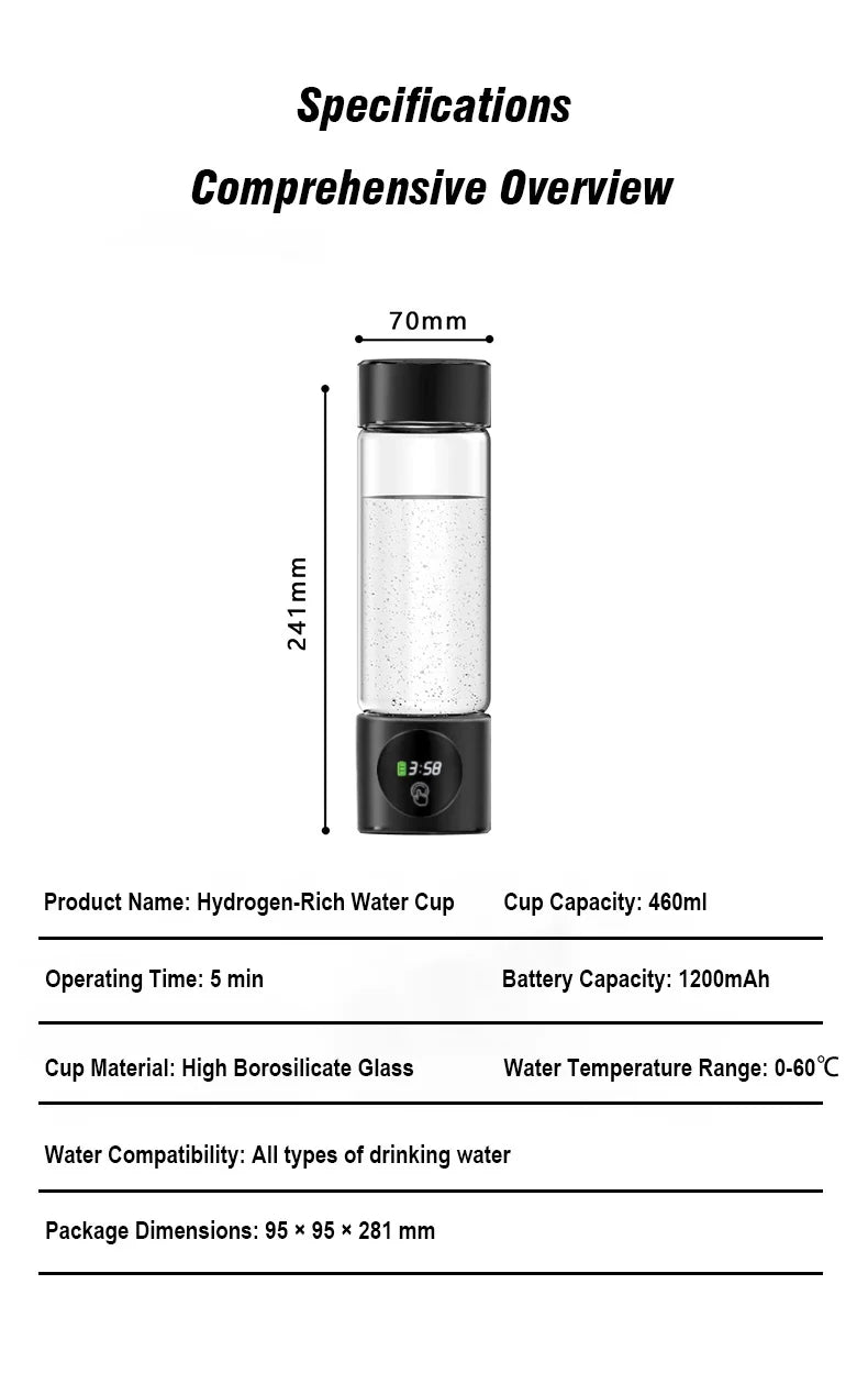 Electric Performance Hydrogen Water creator SPE PEM duel Chamber lonizer + PPB & Time Display Electric Hydrogen Water
