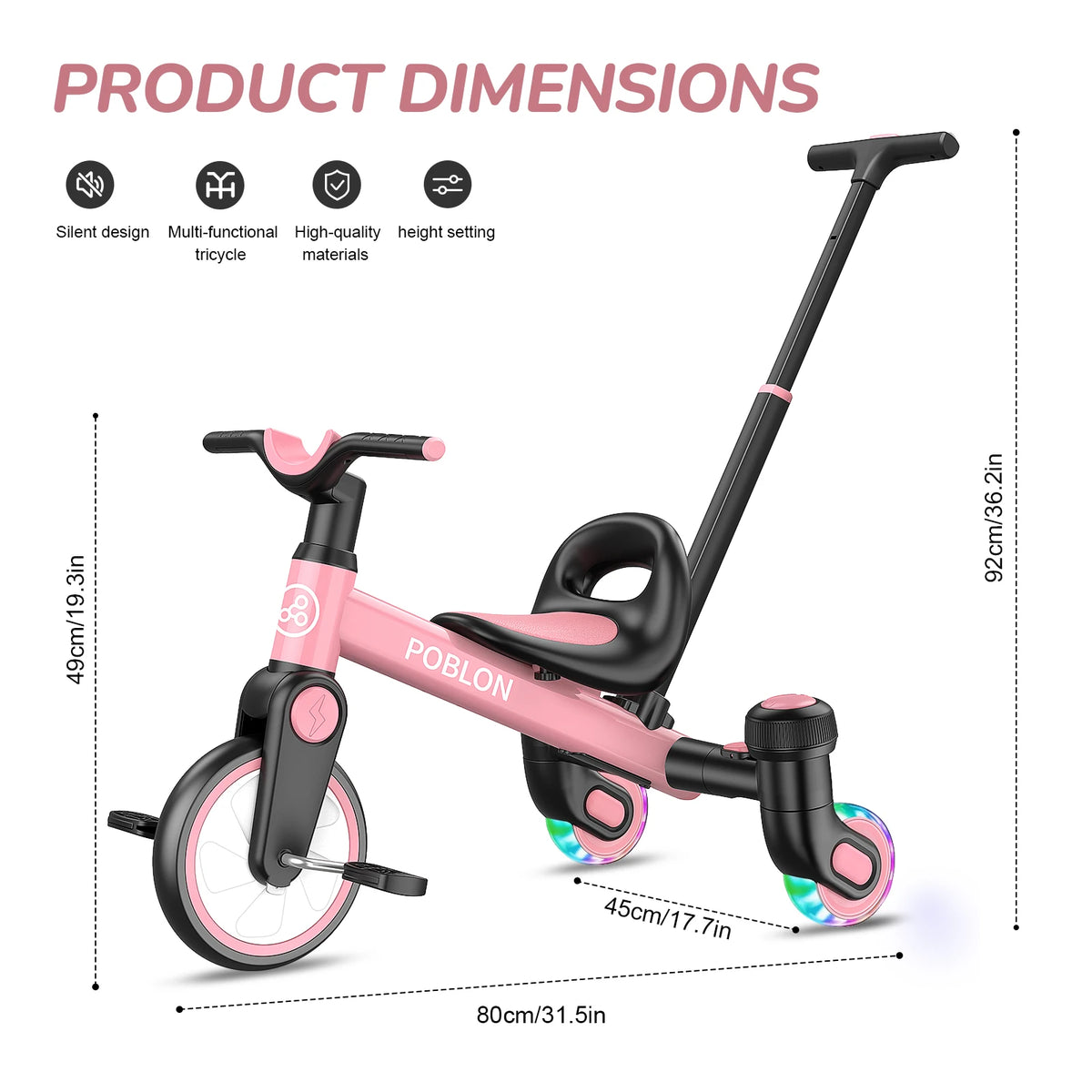 3-in-1 Toddler Tricycle for 1.5-5 Years Old Drift Trike Baby Balance Bike with 360° Spin Wheels Adjustable Seat Kids Tricycle