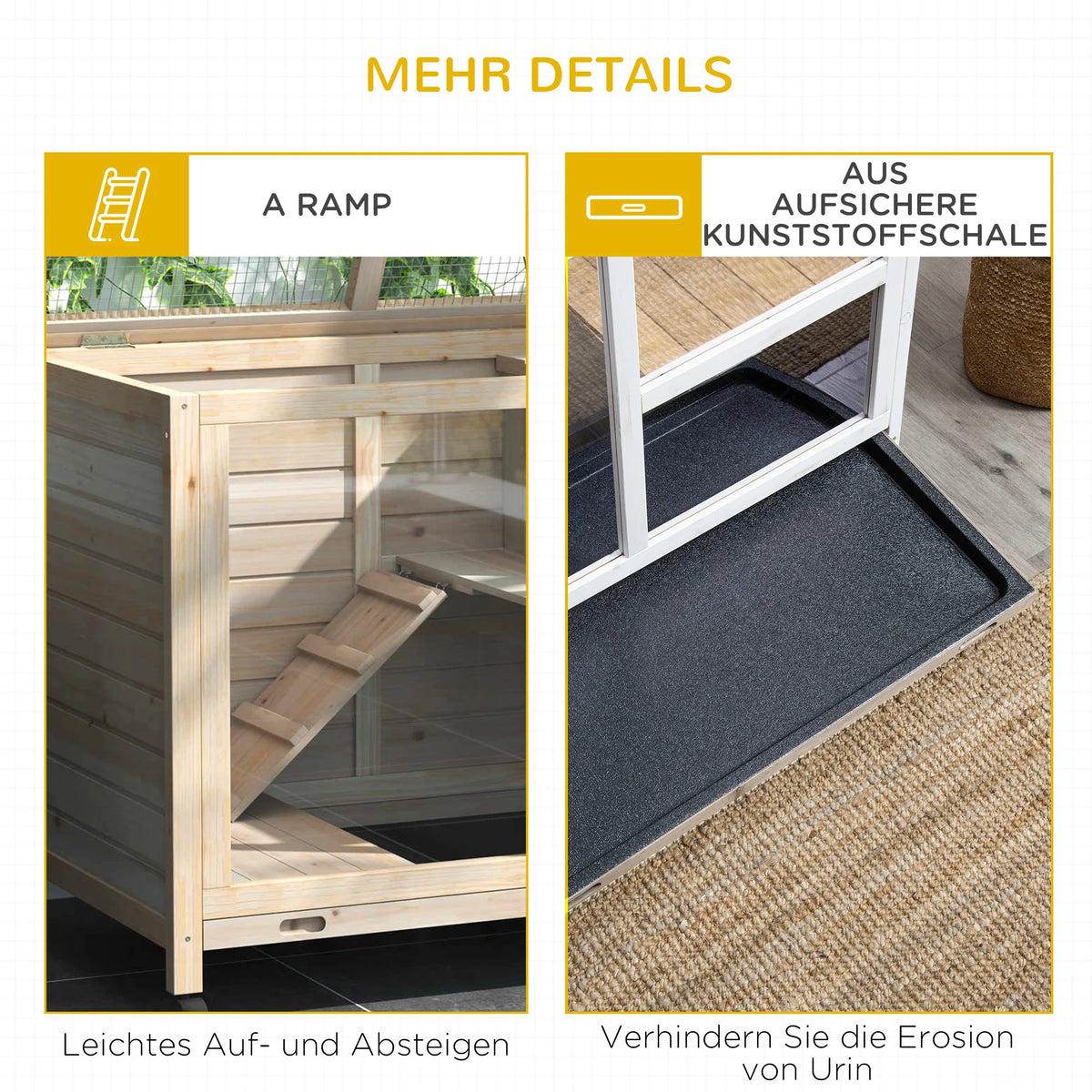Rabbit Cage, Mobile Wooden Pet Hutch with Wheels, Indoor Bunny Cage with Openable Top, Ramp & Removable Tray for Small Animals Farm Animal Supplies Easy Clean Tray & Multi-Level Platforms