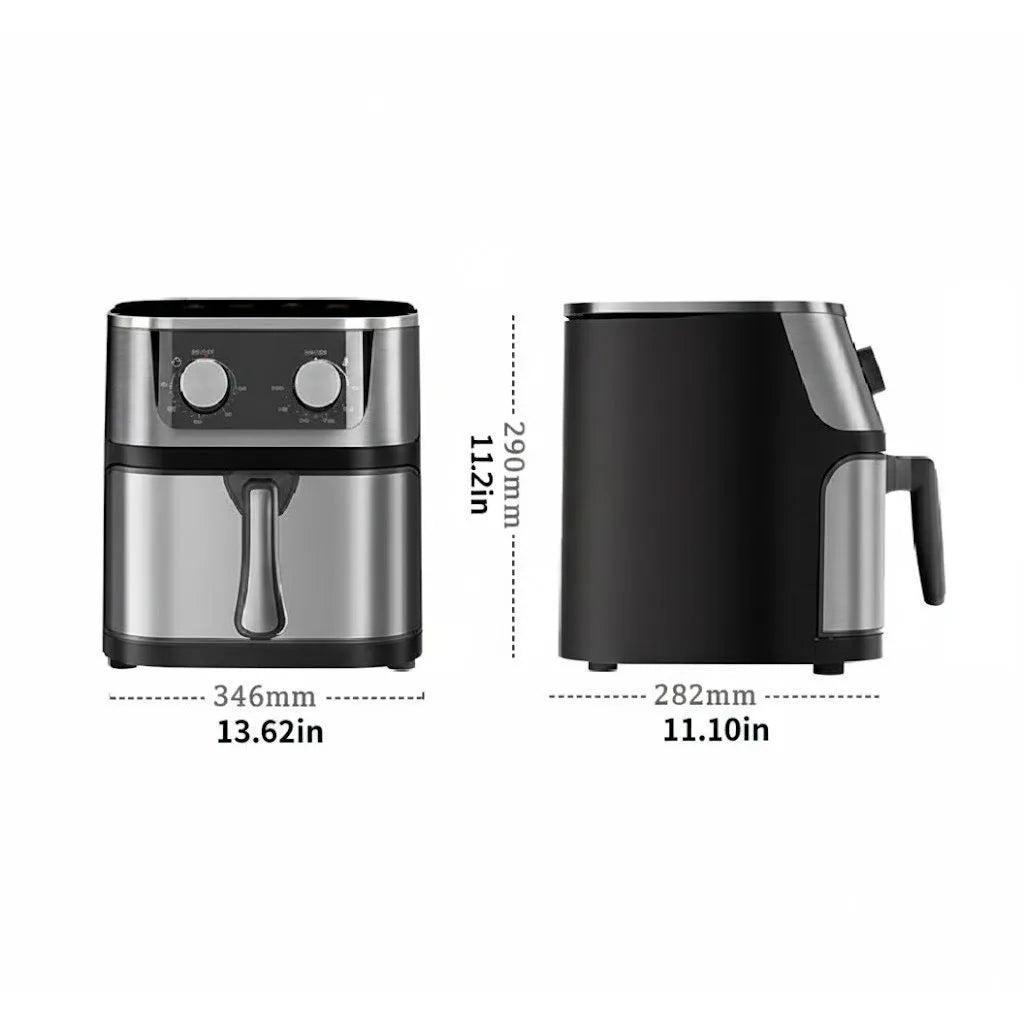 8L Air Fryer, Stainless Steel, 1400W, Oil Fryer, Healthy Cooking, Mechanical Control, 360 °   Heating, 60 Min Timer