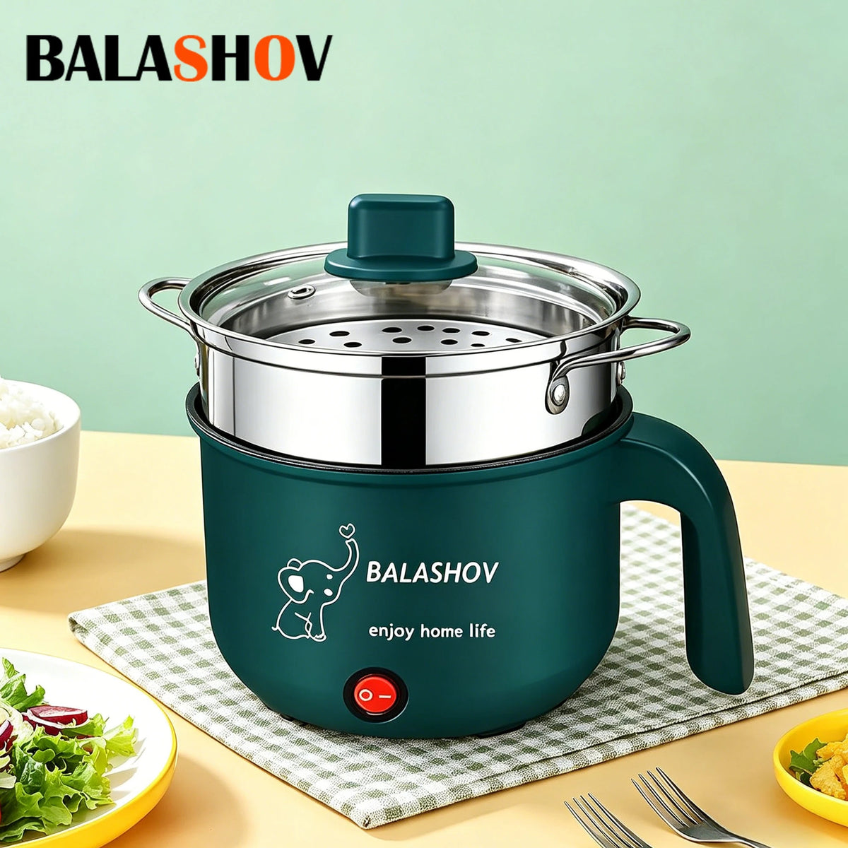 220V Mini Electric Cooker Multi-functional Cooking Pot Non-stick Frying Pan Ramen Dormitory Small Electric Hot Pot Cute Cartoon