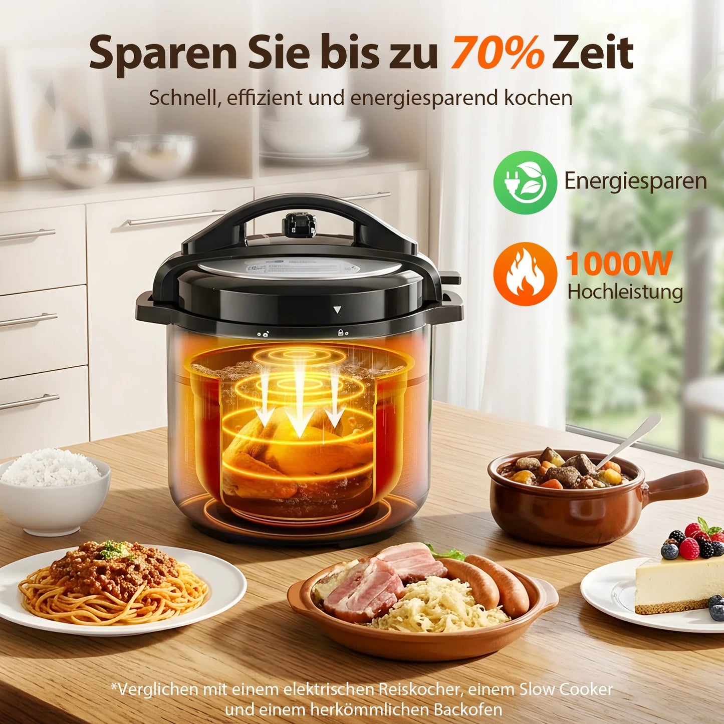 Aigostar Electric Pressure Cooker 6L, 18-in-1 Multi-Cooker with Color Recipe Book, 1000W Pressure Cooker for Families