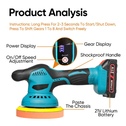 DWiusty 21V Wireless Electric Vehicle Polishing Machine Waxing Polishing Tools Automatic Waxing Machine 6-Speed Glazing Machine