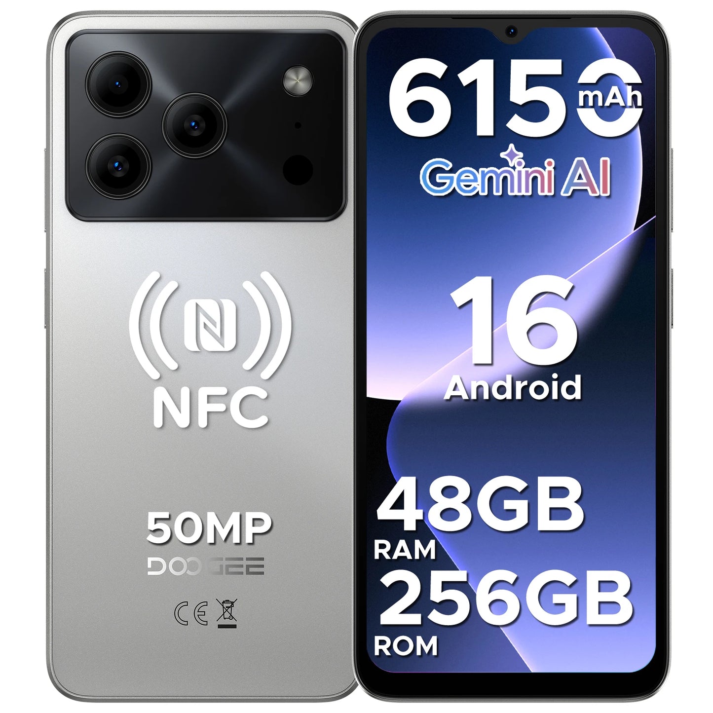 DOOGEE Note56 Plus Smartphone Android 16 48GB+256GB 6150mAh Large Battery 6.56'' 90Hz Display UNISOC T7225 50MP Camera NFC