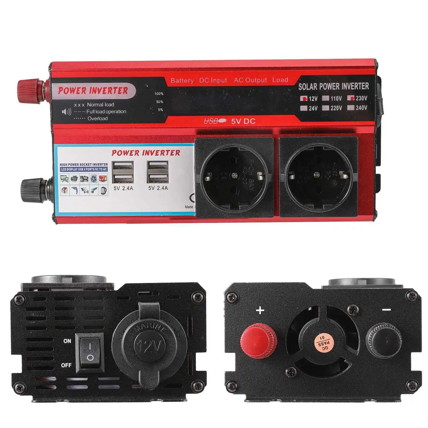 4000W 3000W Power Inverter DC 12V to AC 220V 230V Transformer with 4 USB EU Sockets Charging with LED Display