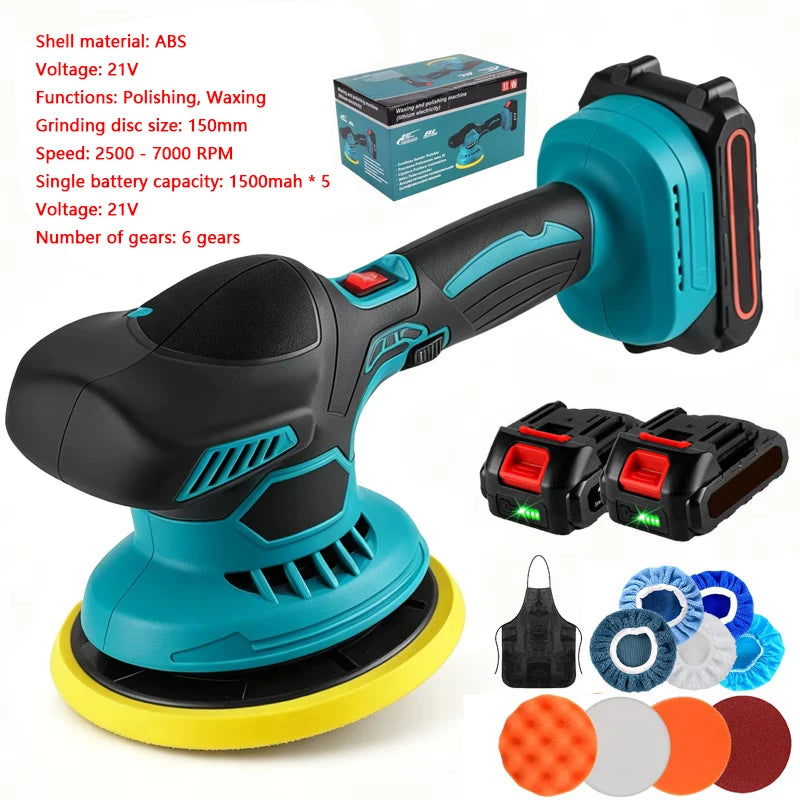 Cordless Buffer Polisher, 6 Variable Speeds, 2800-6000 RPM Car Buffer Polisher Kit With 2pcs 3.0Ah Battery For Car Polishing